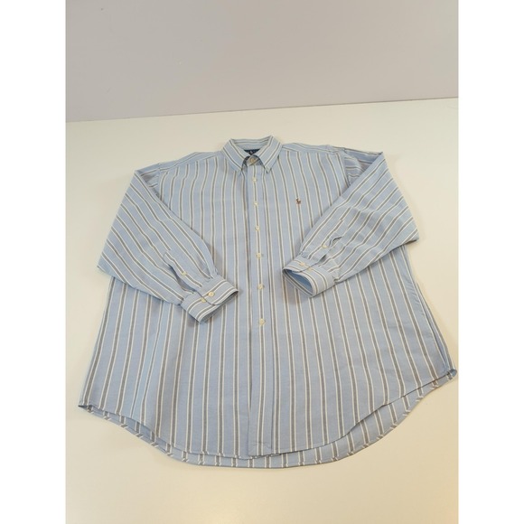 Ralph Lauren 16.5 32-33 Blue Oxford Yarmouth Button Down Flesh Pony Pinstripe - Picture 1 of 11